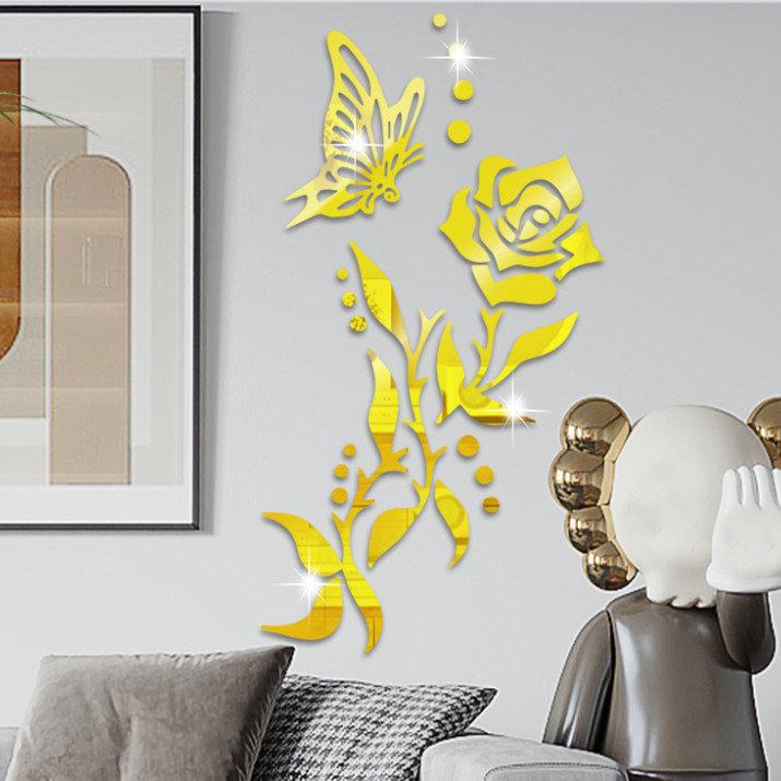 Adesivo Specchio Acrilico Farfalla Rosa 3D per Decorazione Soggiorno, Camera da Letto, Bagno
