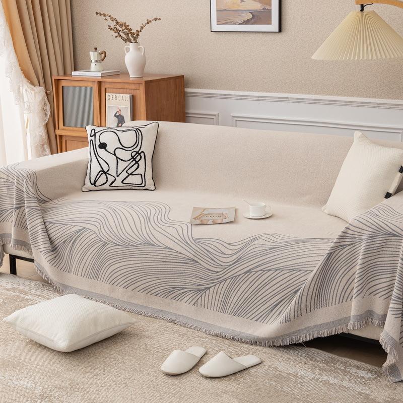 Stripe Chenille Sofa Towel with Chaise 1 2 3 Seater Couch Cover Universal Furniture Armchair Slipcovers One Piece Soft