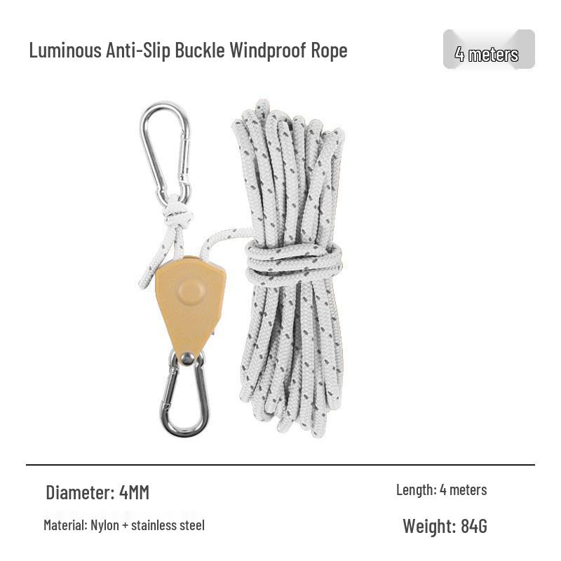 Reflective Windproof Tent Rope Set with Metal Tensioners, 6mm & 4mm Adjustable Pulleys