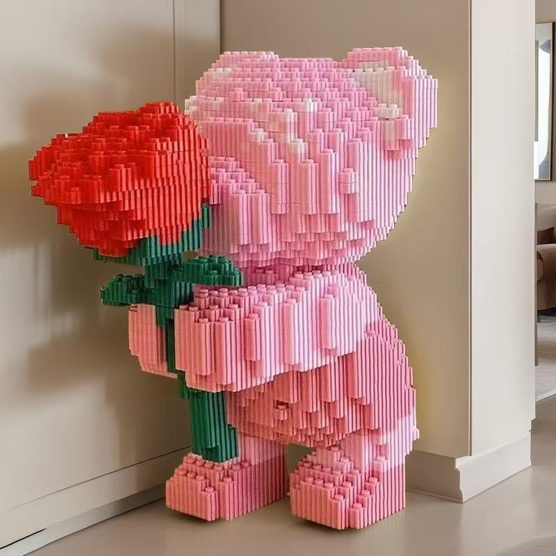 3856-Piece Building Block Set Rose Bear, Romantic Bear Holding Roses, Suitable for Gifting, Great Choice for Couples and Parents