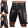 Mens Leather Shorts Knickers Briefs Crotchless Lace-Up Front Underwear Sex Toys