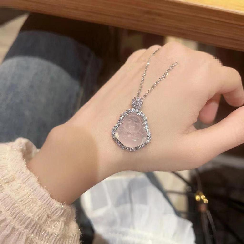 High Ice Chalcedony Buddha Pendant Necklace: Titanium Steel Girls’ Birthday Gift