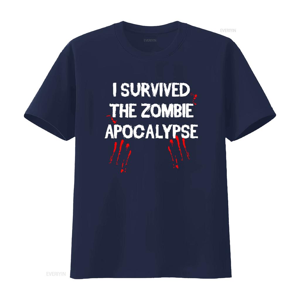 I Survived The Zombie Apocalypse T Shirt Funny Zombies Outbreak Response Team Halloween Costume Gag Novelty with Blood Vintage