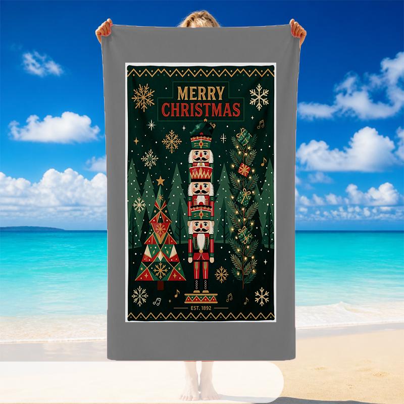 Christmas Printed Beach Towel Soft Quick Dry For Indoor Outdoor Home Use Holiday Gift
