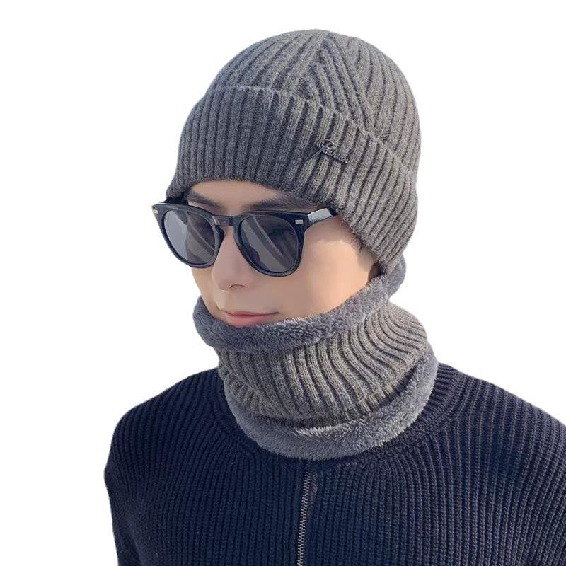 Knitted Hat Autumn and Winter Men's New Warm Plus Velvet Fashionable Woolen Hat Casual Scarf Ear Protection Hat Thick Hat