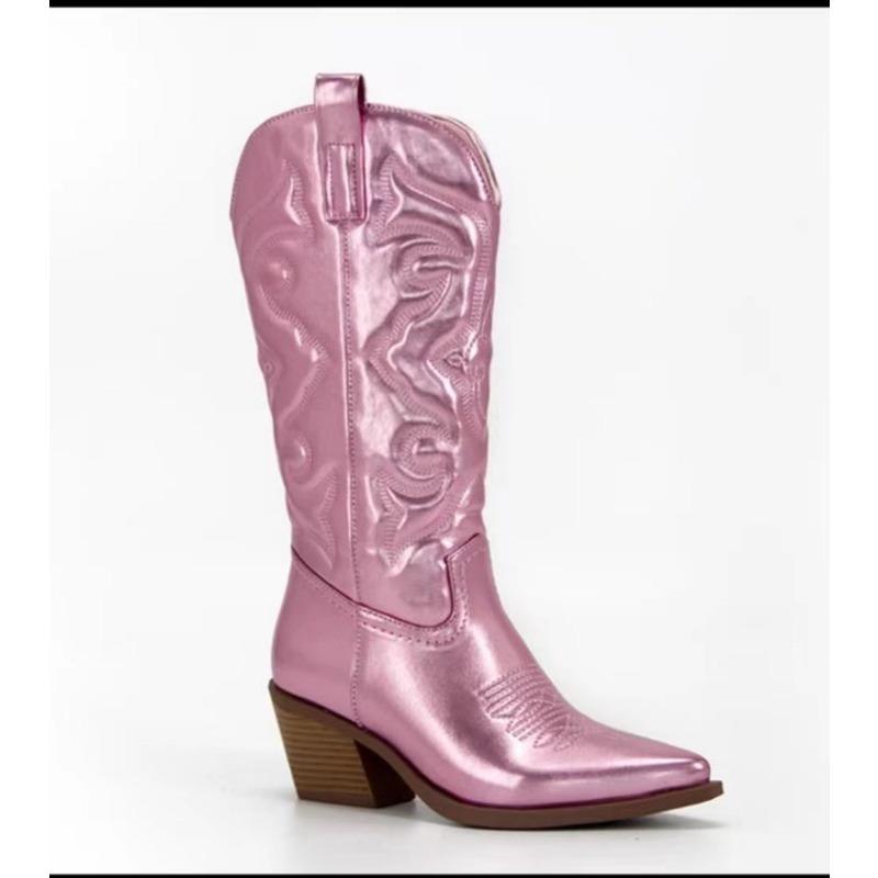 New Plus-size Women's Shoes, Mid-calf Pointed-toe  Chunky Heels