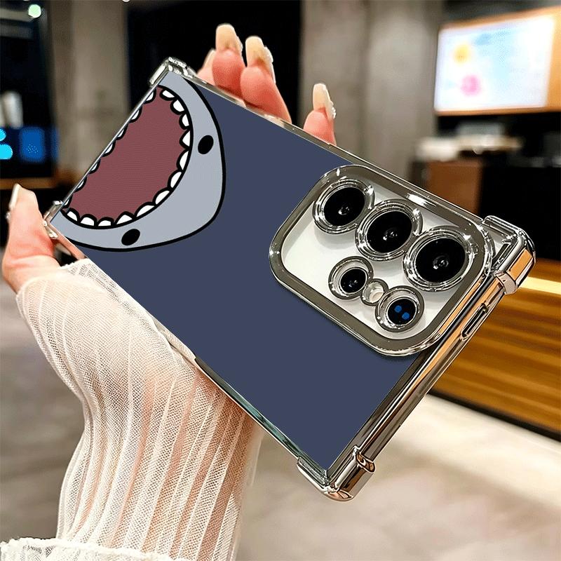 Cartoon Cute Shark Soft Phone Case For Samsung Galaxy S26 Ultra S25 Edge S24 FE S23 Plus S22 S21 + S20 Plating Anti-Fall Fundas