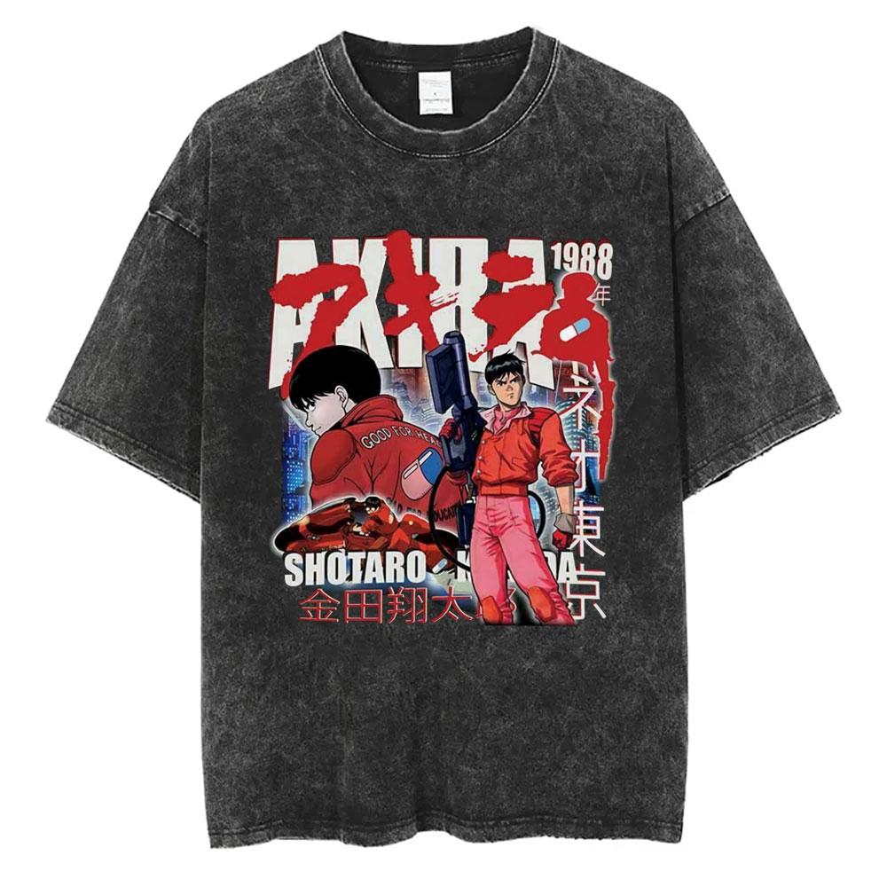 Washed Vintage Anime Akira T Shirts Japanese Science Fiction Cartoon Movie Shotaro Kaneda Tshirt Mens Manga Oversized Tshirts