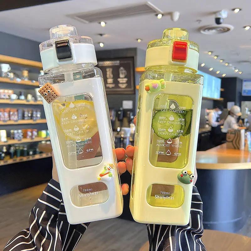 700ml 800ml Winter Sports Insulated Mug Square Portable Straw Bottle Large Capacity Plastic Drinks Teapot Kettle Kitchenware