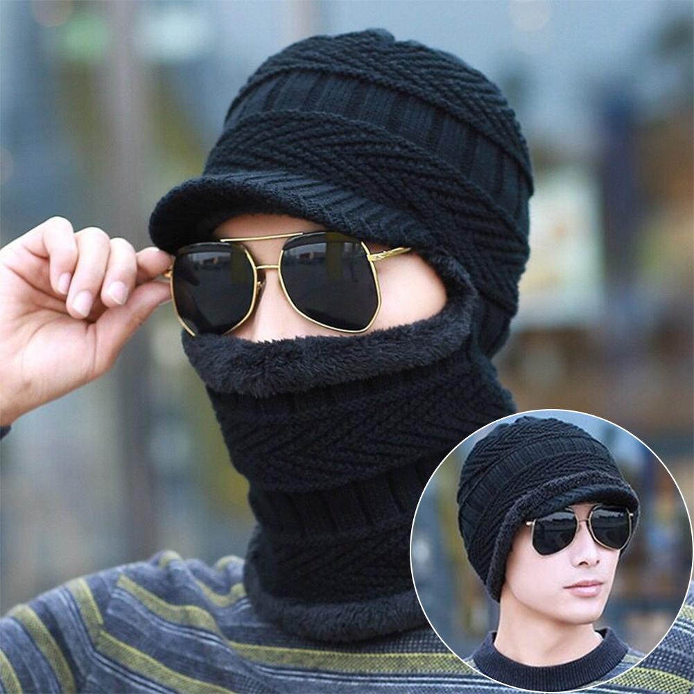 Winter Knitted Balaclava Beanie Hat Warm Fleece Lined Cycling Ski Mask, Unisex Windproof Ear Protection One Piece Scarf Mask Hat