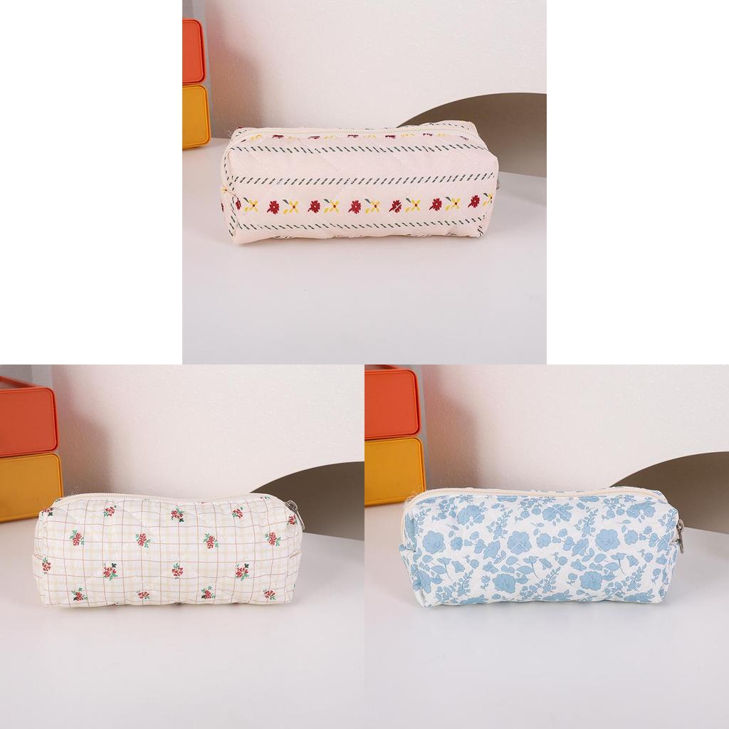 Cute Floral Cotton Makeup Brush Bag With Portable Design For Travel And School