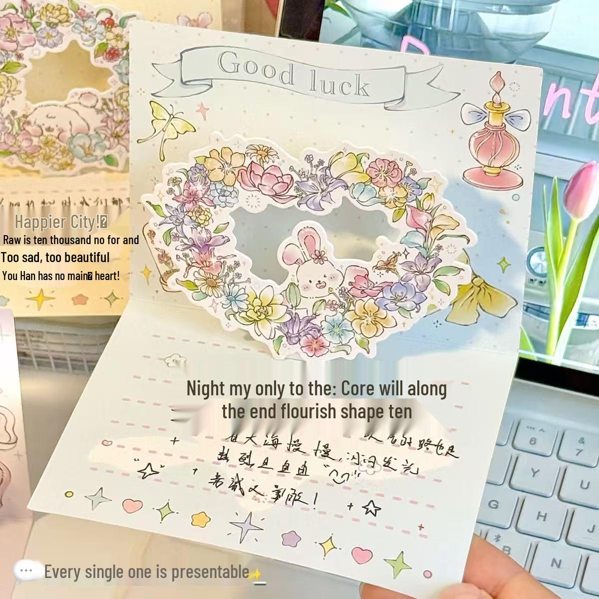 Korean Floral 3D Birthday Card with Handwritten Blessings