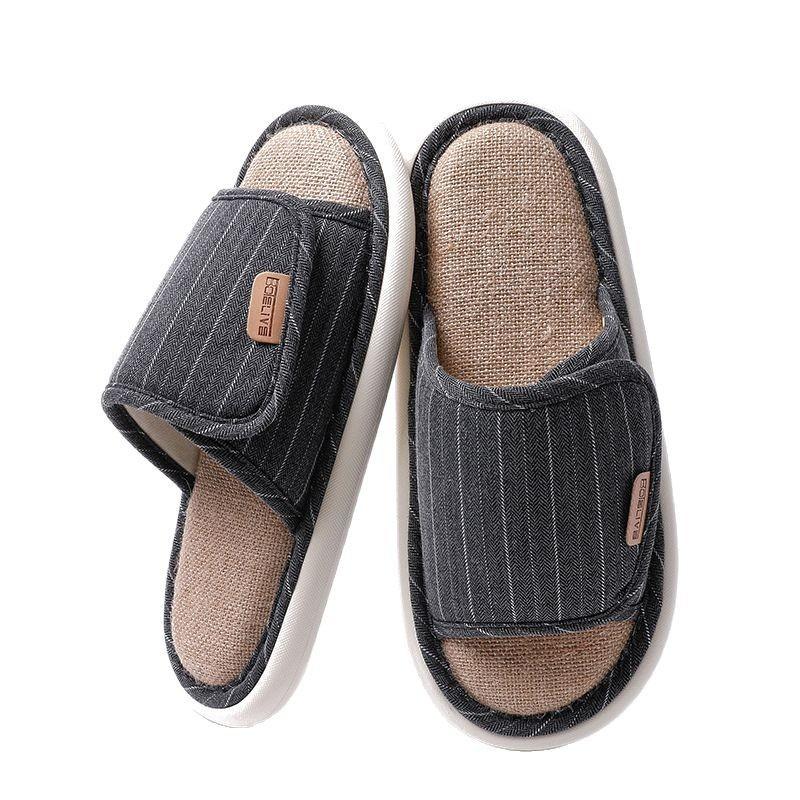 Japanese Cotton and Linen Home Slippers Spring and Summer Non-slip Velcro Adjustable Home Four Seasons Indoor Linen Slippers Women