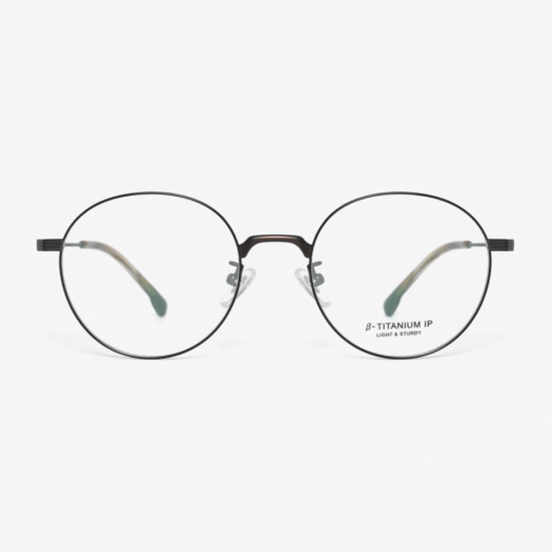 

aloeyewear [ALOXROUNZ] Beta Titanium Round Glasses Frame ARA8112 C2 Black/Brown NONE