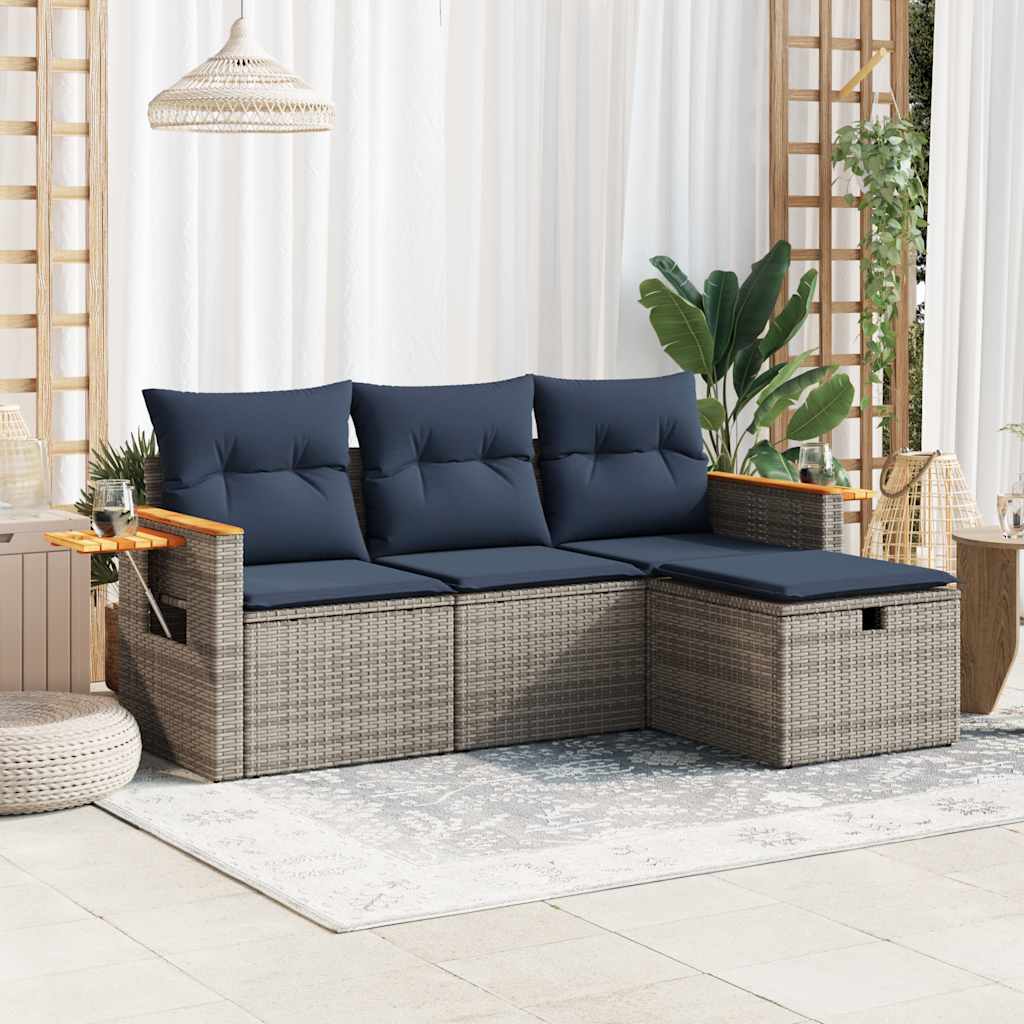 4 Piece Outdoor Sofa Set with Cushions Grey Poly Rattan
