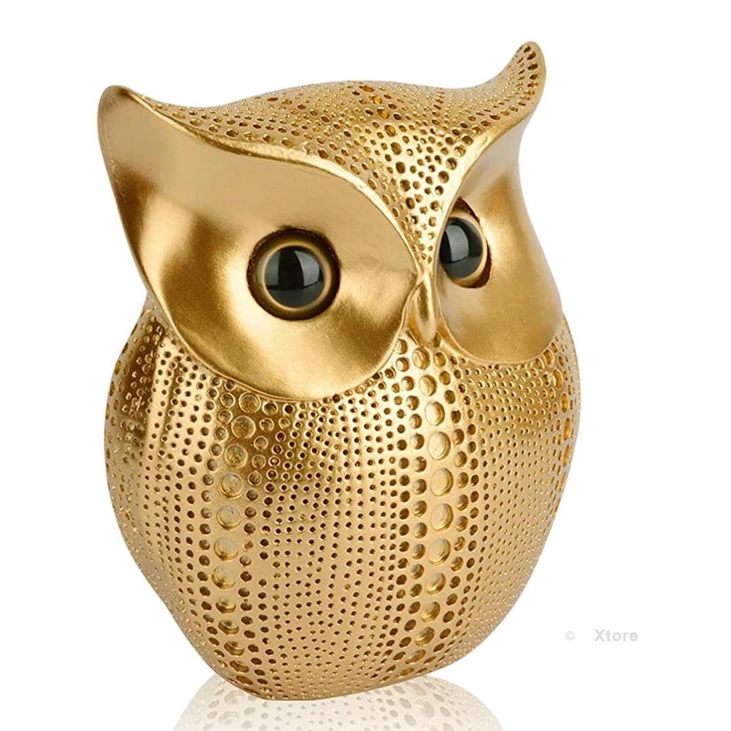 Moderne stilig Lucky Owl Resin kunstfigur (gylden), 1 stk