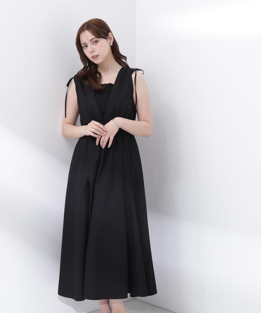 BODY Shoulder Ribbon Gathered Dress [PROPOTION DRESSING] [Black/S]