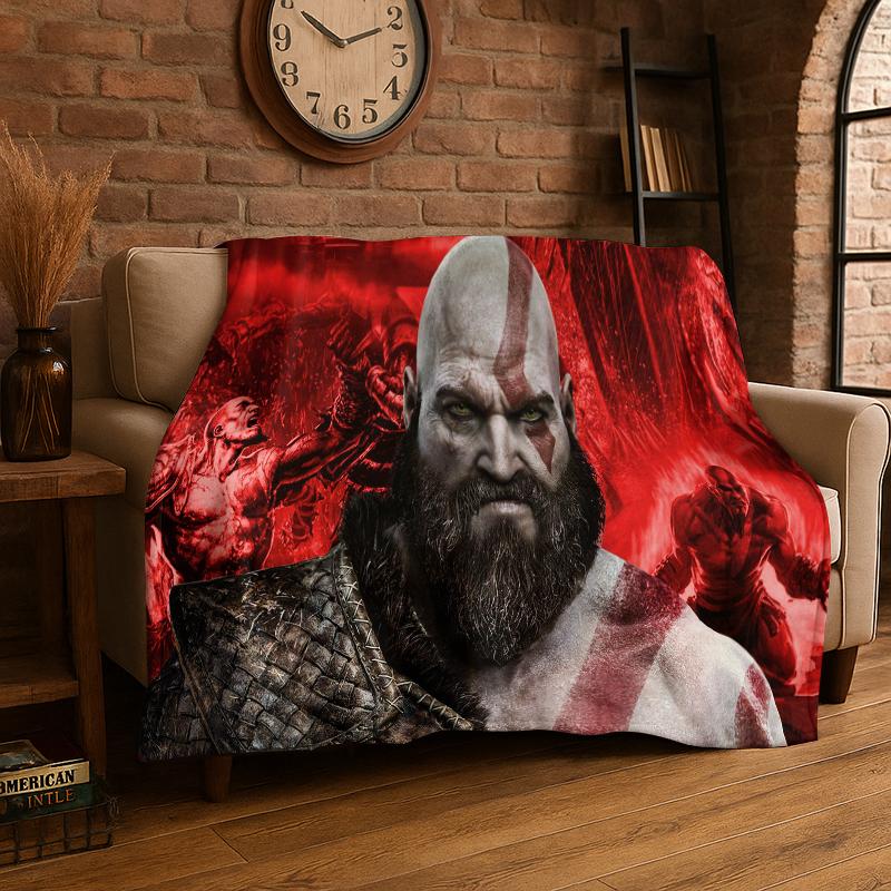 Retro God of War Spiel Kratos Flanelldecke Weiche Warme Überwurfdecke für Schlafzimmer Wohnzimmer Bett Reise Camping Picknick Geschenk