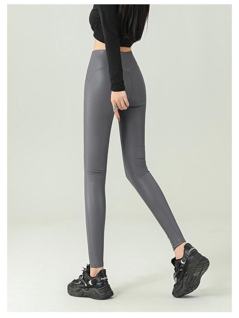 2024 High-End Women's Fleece-Lined Leather Leggings - High Waist, Skinny Fit