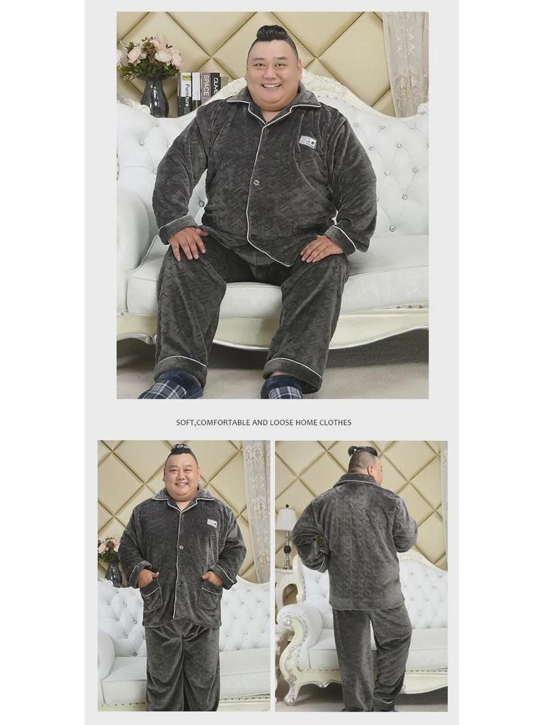 Męski Zimowy Flanelowy Zestaw Piżamowy Meijiyun - Rozmiar Plus 5XL, Gruby Kołnierz, Długi Rękaw