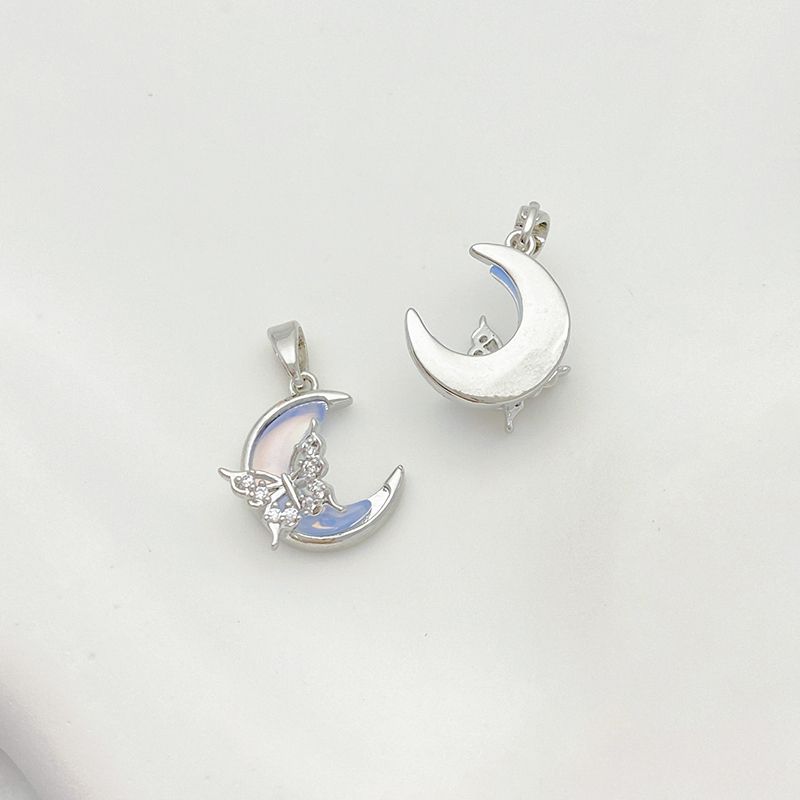 

Gold Color Color Retaining Inlaid Zircon Butterfly Moon Eight-Pointed Stars Pendant Handmade DIY Bracelet Necklace Decorations Material Accessories White gold butterfly moon 15*13mm(1)