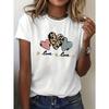 European Size [Leopard Heart T-Shirt] Leopard Printed Heart T Shirt - Women's Summer and Spring Short Sleeve Crew Neck Casual Tops