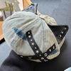 Aesthetic Studded Cats Ear Caps Cotton Adjustable Headwear Vintage Unisex Design For Cosplay Streetwear Outfit