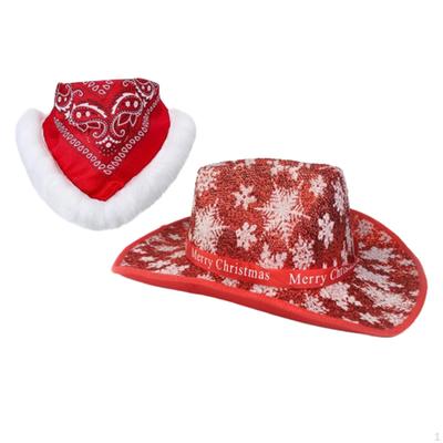 Christmas Cowboy Hat Santa Claus Western Comfortable Women Men with Bandana Xmas Cowgirl for