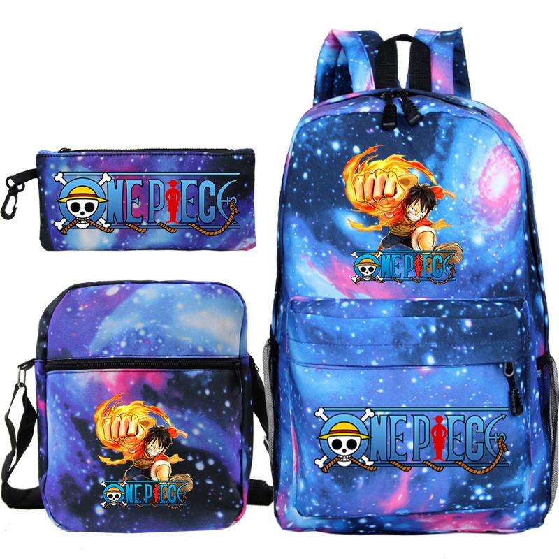 Cartoon Printed Teen Backpack Men's and Women's Student School Bag Three-piece Combination