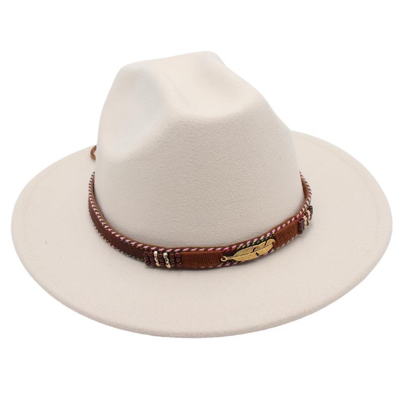 Ethnic Style Top Hat Minority Felt Hat Grassland Mongolian Woolen Hat Men'S And Women'S Feather Jazz Hat