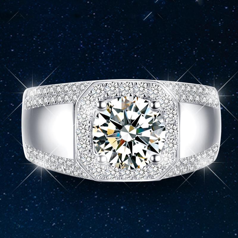 Ring, Smart, Vast and Bright Ring for Men, Pt Platinum Plated Imitation Moissanite Ring, Men's Ring, Men's Trendy 2 Carat