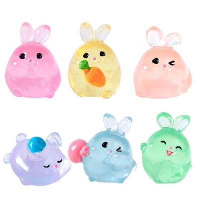 6 Piece Resin Rabbit Figurine Set with Glow Feature Miniatures Rabbit Ornament for Bedroom, Living Room, Study