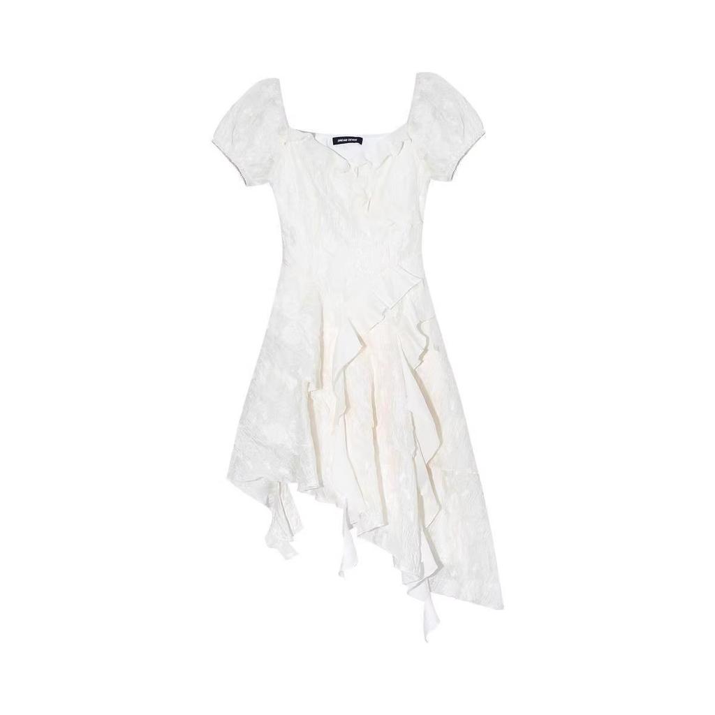 The Princess On the Run First Love White Moonlight Lotus Leaf Edge Dress Female Summer New Sweet Temperament Waist Fairy Dress