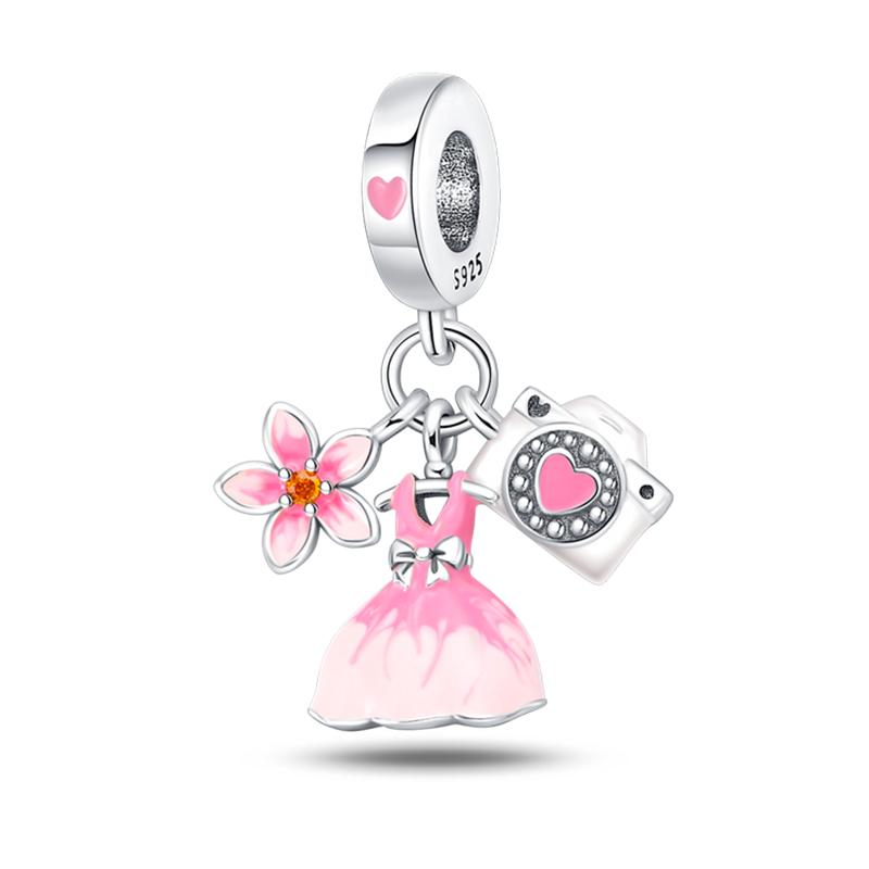 925 Silver Color Fashion High Heels Lipstick Camera Charms Bead Fit 3mm 925 Bracelets DIY Mother's Day Jewelry Gift