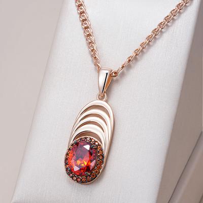 Red Natural Zircon Geometry Pendant Necklace For Women  Rose Gold And Black Plating Vintage Daily Fine Jewelry