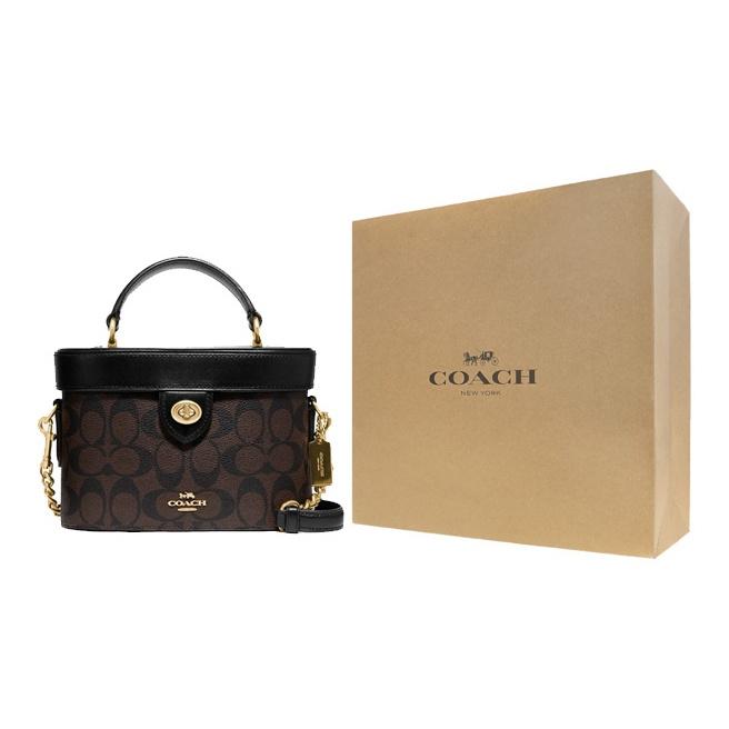 Coach Kay 20 Classic Monogram Logo Zipper Closure PVC Leather Box Bag Shoulder Crossbody Handbag Small Women handbag Brown Black 78277-IMAA8