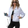 2025 Slim Fit Women's Denim Bomber Jacket with Turn-Down Collar and Pockets