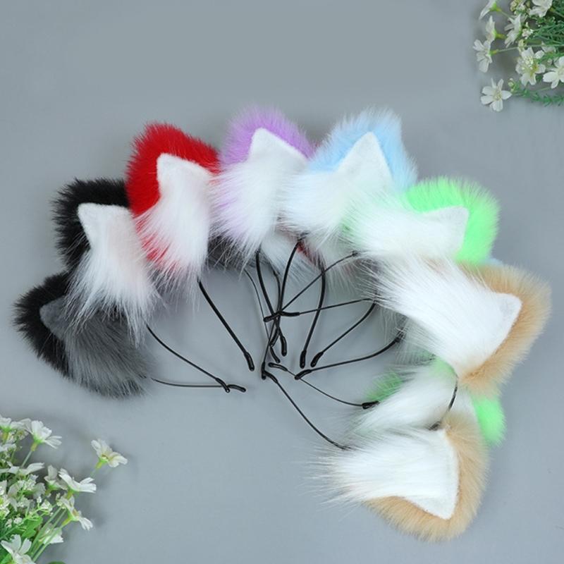 Plush Cats Ears Headbands Anime Costume Headwear Lovely Animal Ear Hair Hoop for Parties Weddings Cosplay