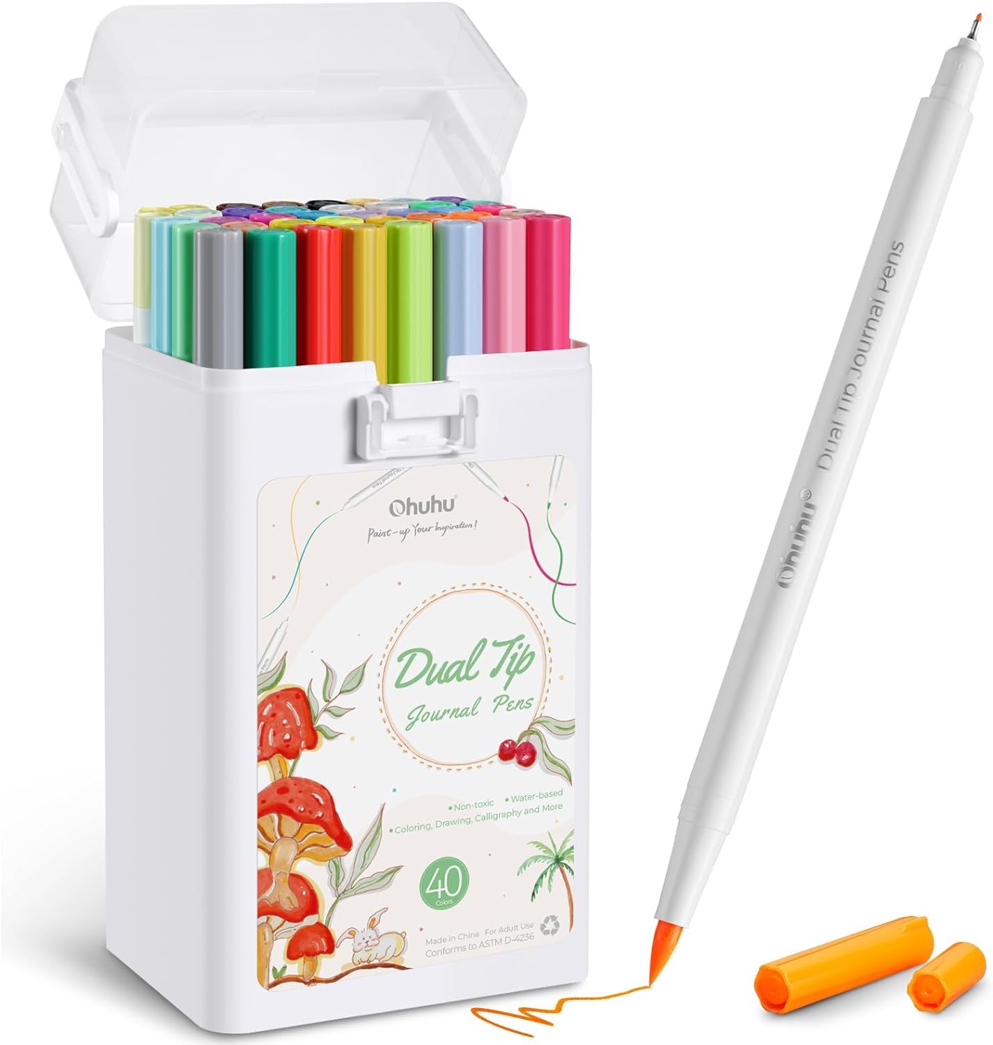 

Ohuhu Illustration Marker Fine 40 Color Set Акварельная ручка для иллюстраций Цветная ручка с кисточкой Двойной маркер Ручка на водной основе Блокнот для рисования Раскраска