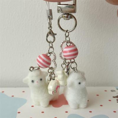Cute Flocking Alpaca Keychain Pendant Lanyard Phone Chain Lovely Animal Sheep Backpack Charm Girl Bag Hang Ornaments Couple Gift