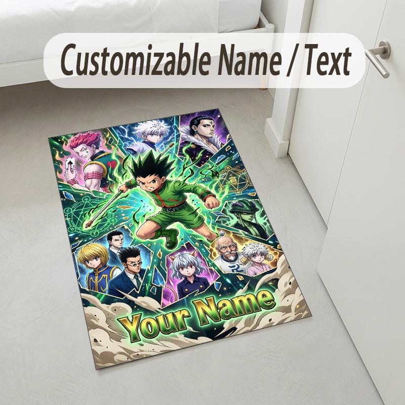 Personalized Crystal Velvet Carpet,Hunter × Hunter Custom Printed Name, Plush Area Rug For Home Indoor Decor