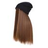 Women Winter Hat Wig Knit With Long Straight/Wig Wavy Curly Hair Wig Attached 23.6 Inch Synthetic Hair Wigs Hairpiece