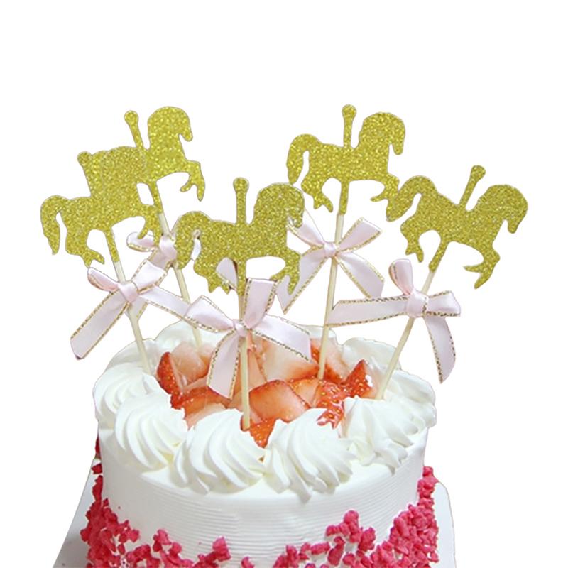20Pcs Lovely Carousel Shape Cake Toppers Delicate Cupcake Dessert Toppers Table Decor Carousel Cake Fruit Card Insertion