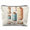 Creative Sewing Theme Print Makeup Bag Polyester Zipper Pouch Button Yarn Cat Pattern Organizer for Travel Daily Use 21.5x15cm