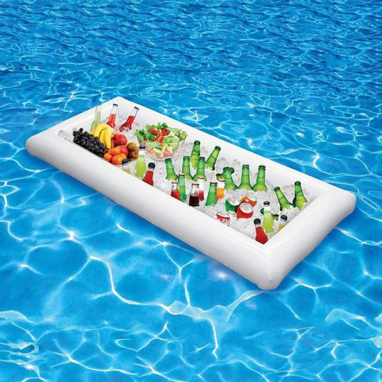 Oppblåsbar serveringsbar Lekkasjesikker PVC Sommer Rektangel Firkant Salatskål Isbrett Mat Drikkebeholder Buffétkjøler Utendørs Svømmebasseng Festrekvisitter