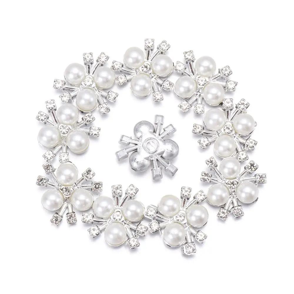 10Pcs Pearls Flower Button Garment Decorative Craft DIY Clothes Rhinestone Bow Sewing Supplies Wedding Decoration Accessories