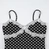 Women's Lace Patchwork Bow Polka Dot Halter Spice Girl Color Contrast Sexy V Neck Waist Vest Top