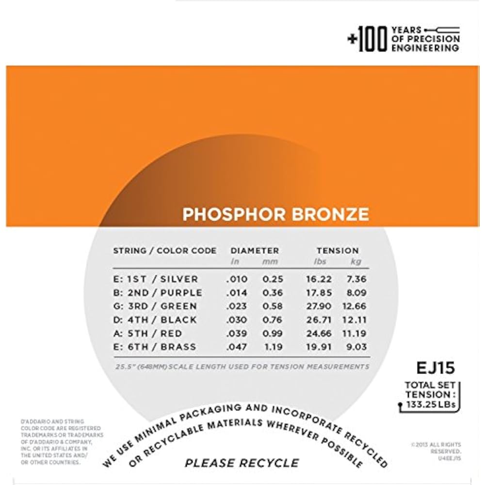 D'Addario Daddario Acoustic Guitar Strings Phosphor Bronze .010-.047 Extra Light 10 Set EJ15 [Dom...