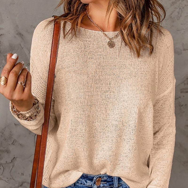 TIFICY Women's Fashion Casual Fall Winter Solid Color Print Long Sleeve O-Neck Sweaters