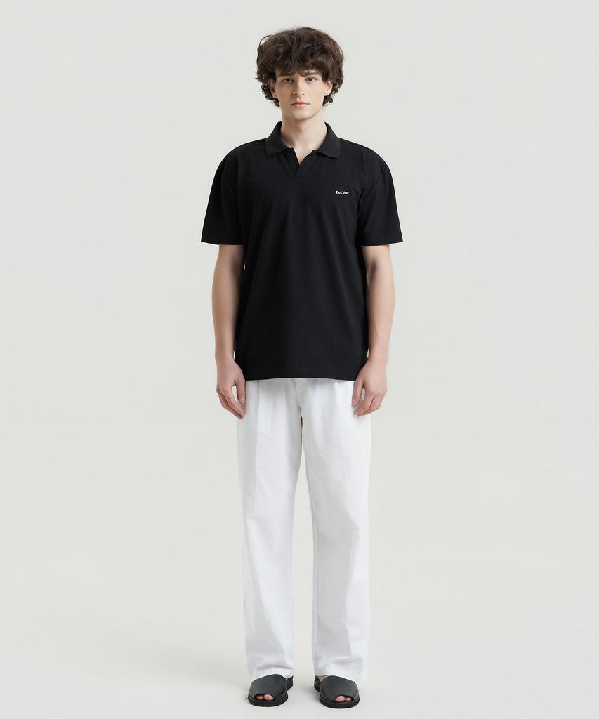 Delma Linen-Touch Semi-Wide Elastic Waist Pants - White